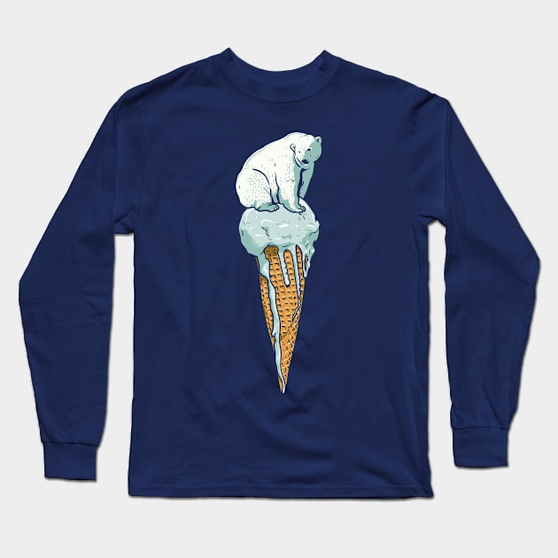 Polar Bear on Melting Ice Cream Long Sleeve T-Shirt by leynard99